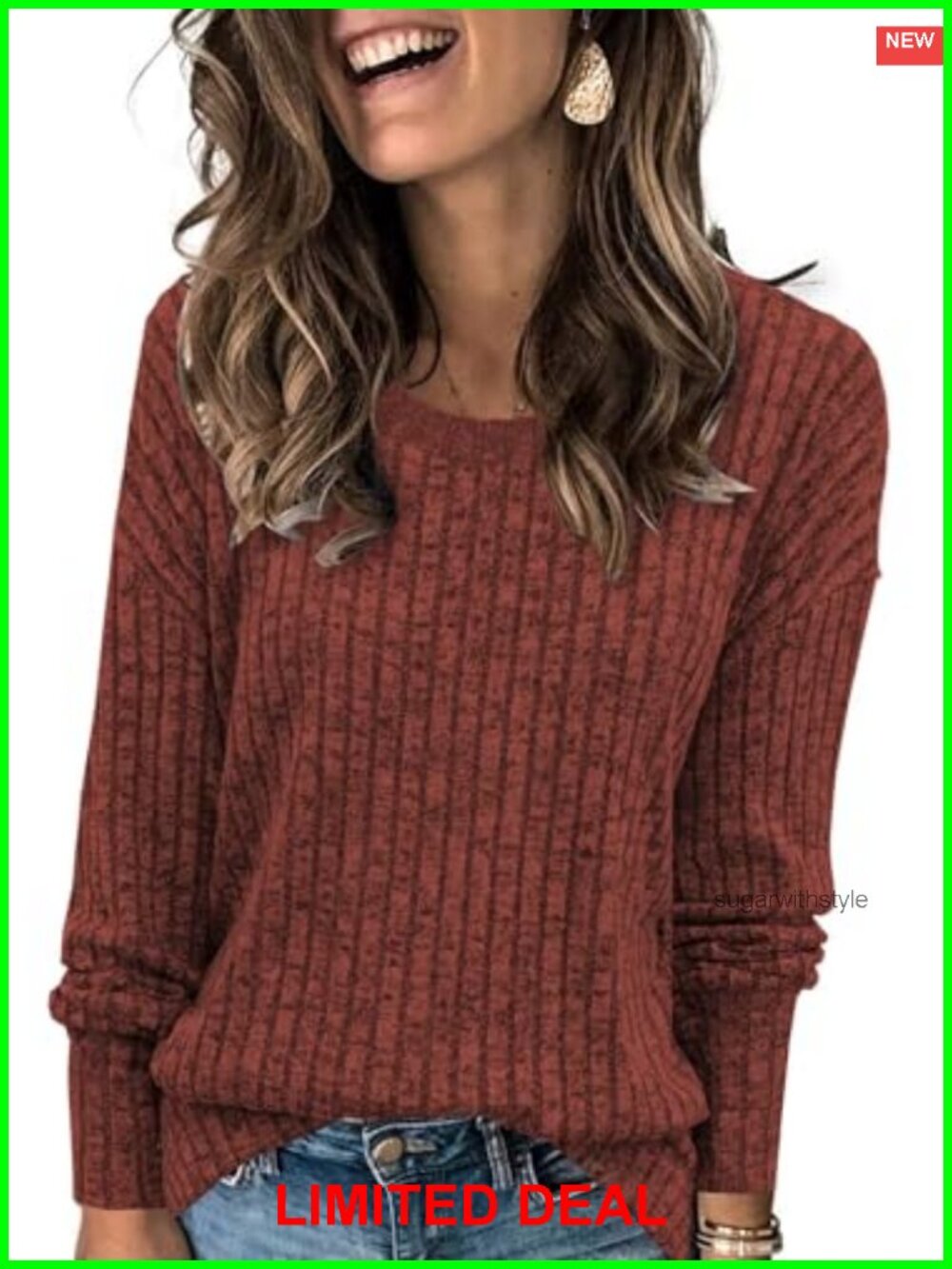 Womens Loose Sweater Tunic Crewneck Long Sleeve Pullover Top
